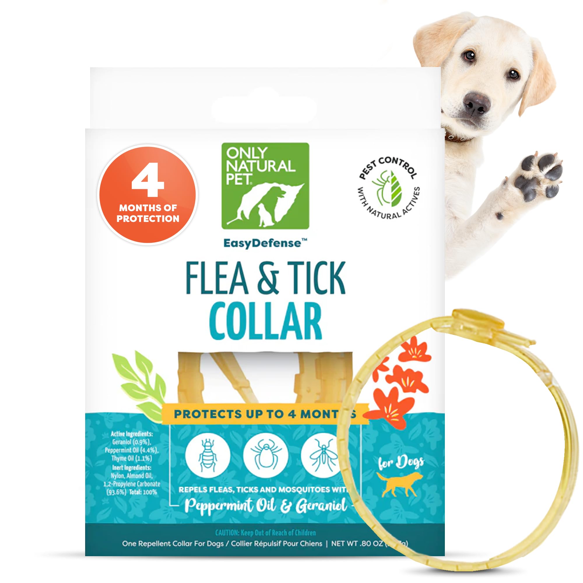 Only Natural Pet EasyDefense collar packaging highlights natural flea protection for dogs