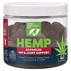 Only Natural Pet Hemp Advanced Mobility dog bottle promotes joint support and smoother movement.