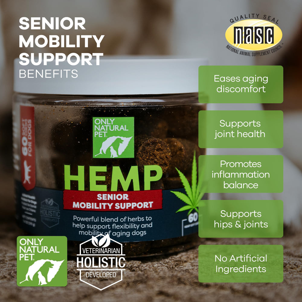 Only Natural Pet Hemp Advanced Mobility packaging box emphasizes natural ingredients and overall well-being.