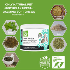 Only Natural Pet Just Relax soft chews close-up support calm behavior.