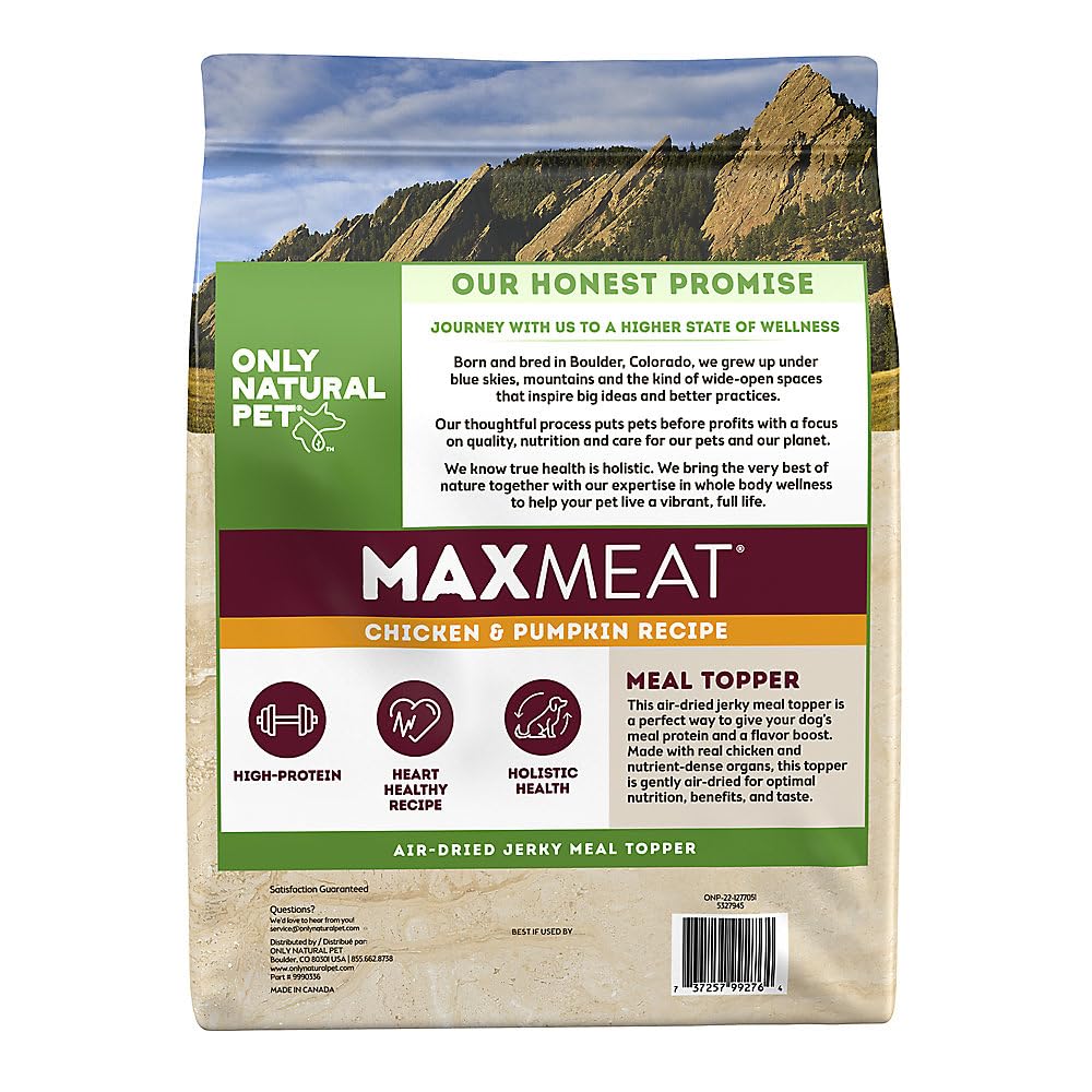 Only Natural Pet MaxMeat grain-free formula bowl highlighting high-protein nutrition with no grain.