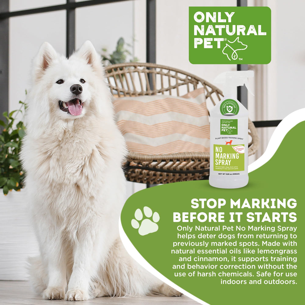 Only Natural Pet No Marking Deterrent 32 oz bottle offers large area coverage.