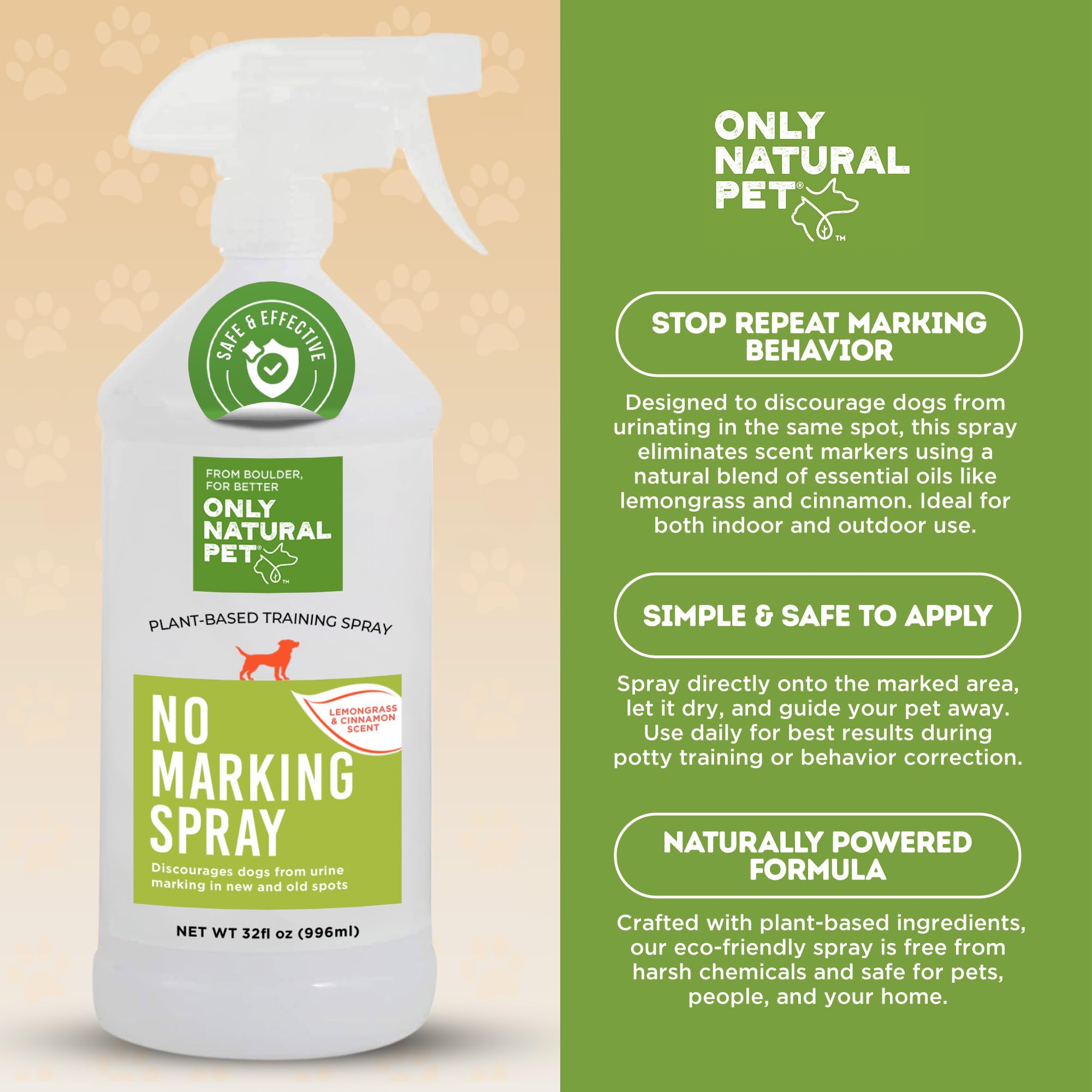 Only Natural Pet No Marking Deterrent on carpets and furniture helps deter marking.