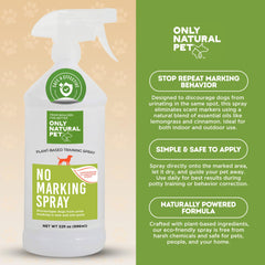 Only Natural Pet No Marking Deterrent on carpets and furniture helps deter marking.