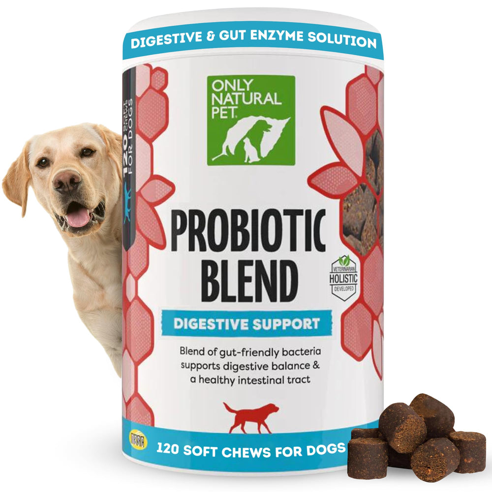 Only Natural Pet Probiotic soft chews bacon bottle promotes digestive balance.