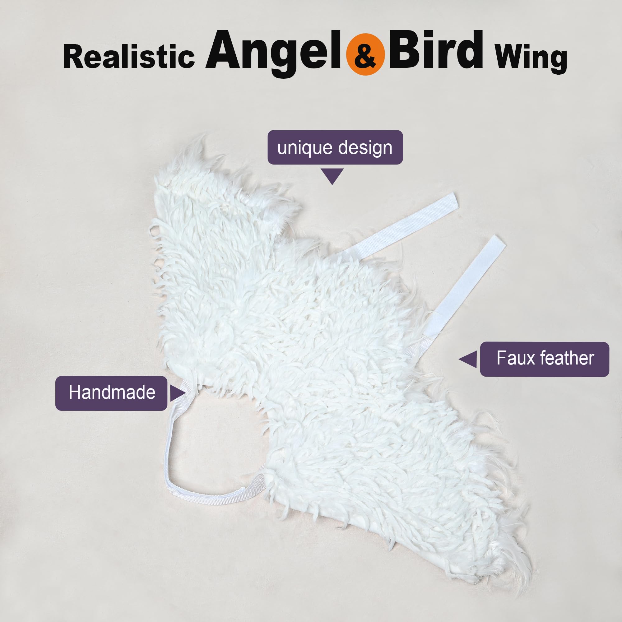 Onmygogo dog wing costume white feather close-up highlights durable PU material