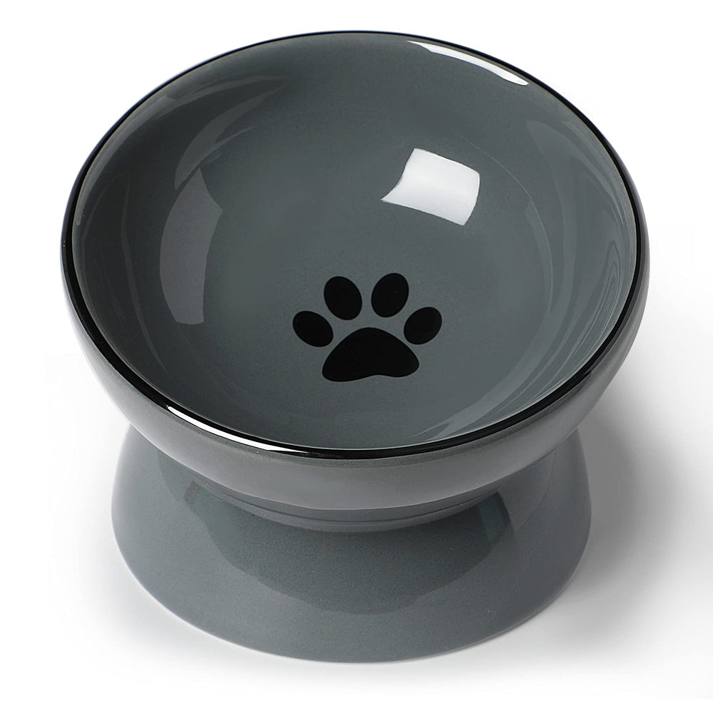 ONTUBE ceramic raised cat dishes bowl gray closeup shows elevated feeding height