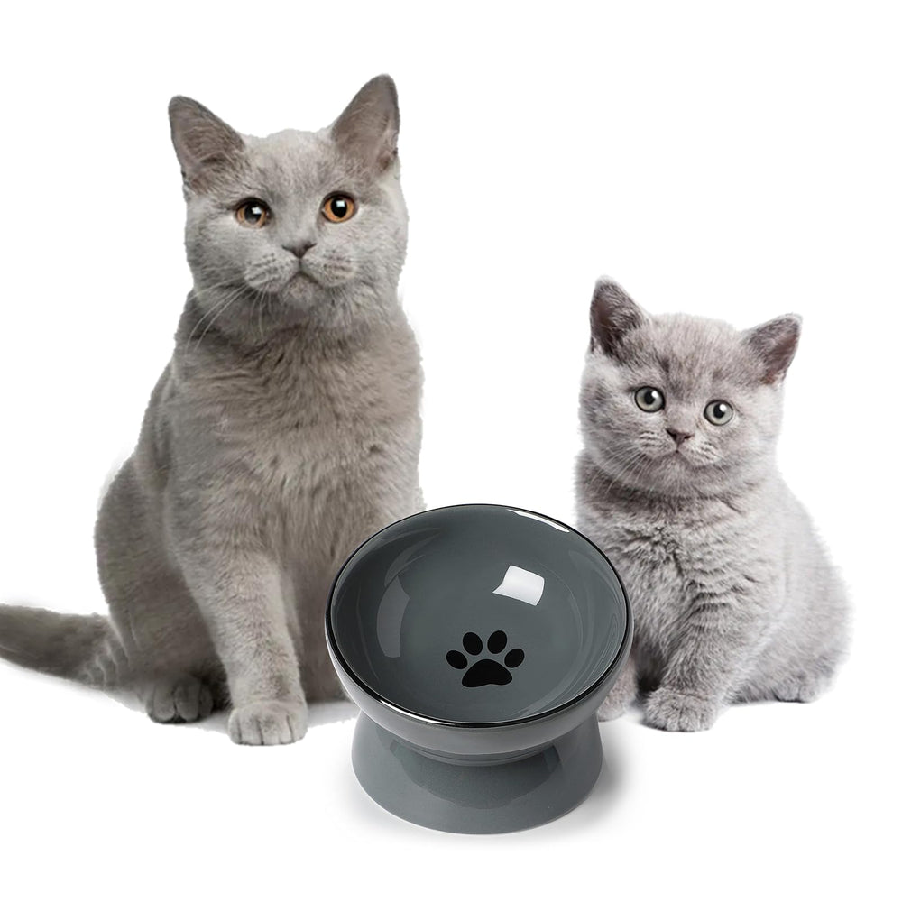 ONTUBE ceramic raised cat dishes bowl gray dining-setup shows easy hand-wash care