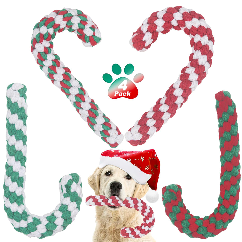 Onwoli Christmas dog rope toy set: festive four-pack for interactive chewing and bonding.
