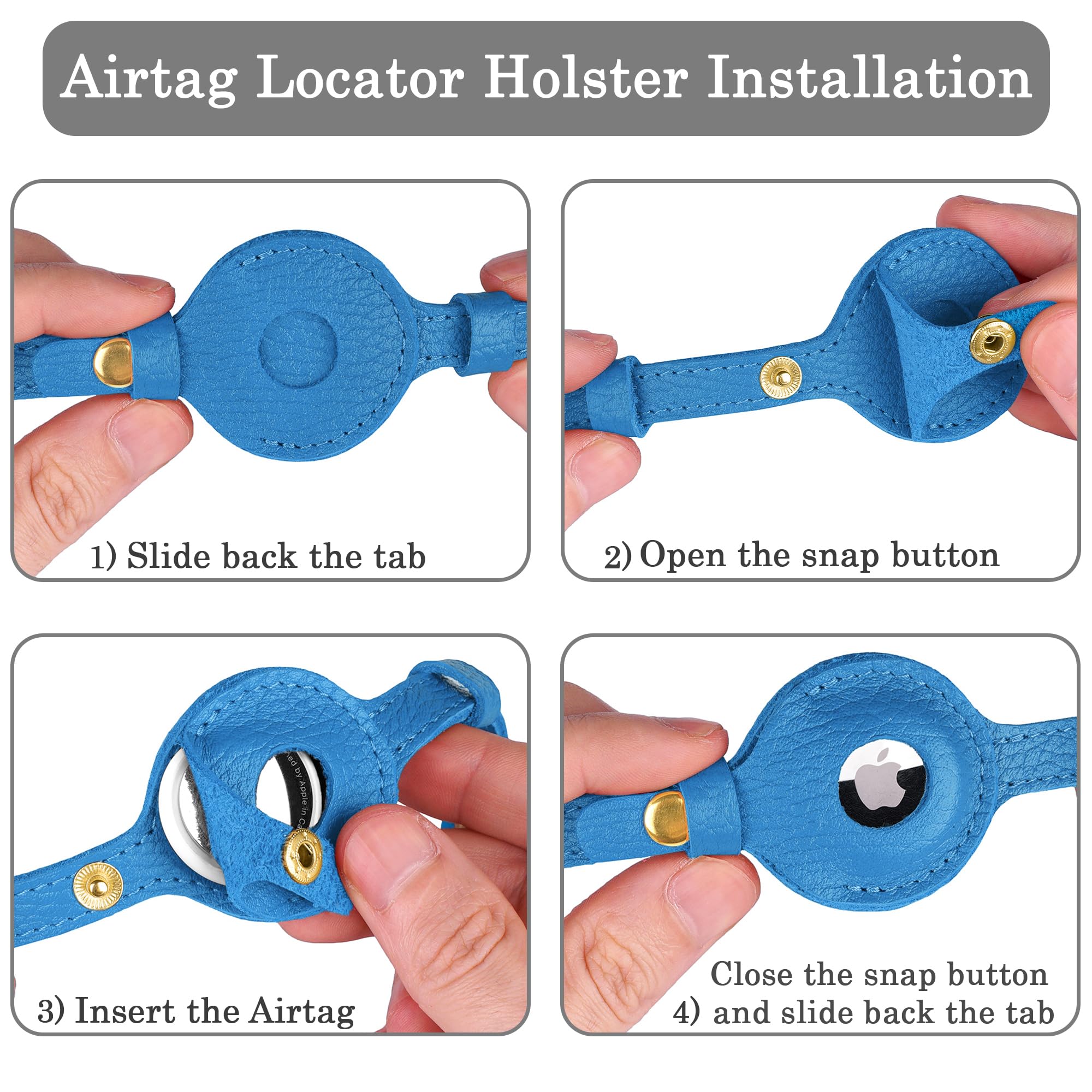 OOPSDOGGY Adjustable leather collar blue closeup reveals 8-11 inch fit for comfort