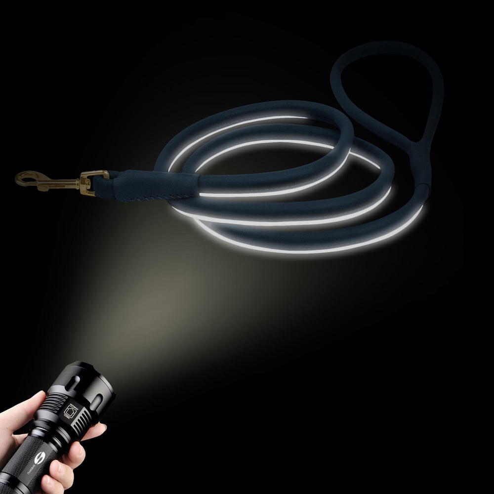 OOPSDOGGY reflective rolled leather leash black supports durable daily walks and training