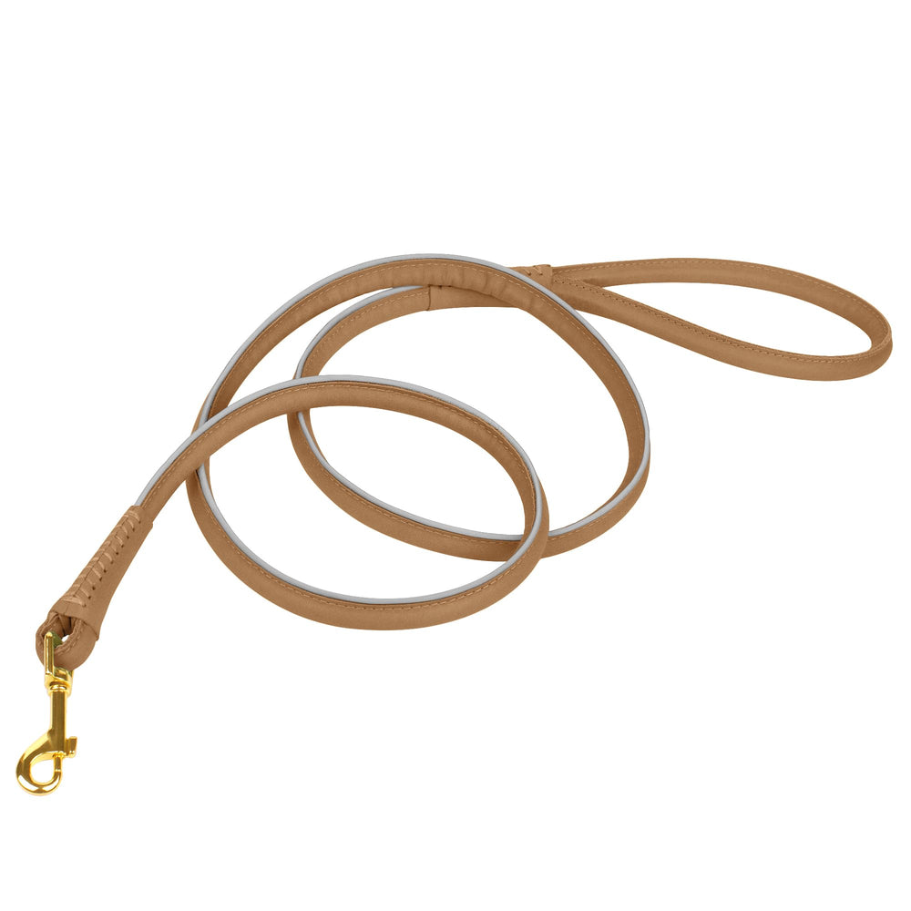 OOPSDOGGY reflective rolled leather leash camel pairs with collars for coordinated outdoor looks