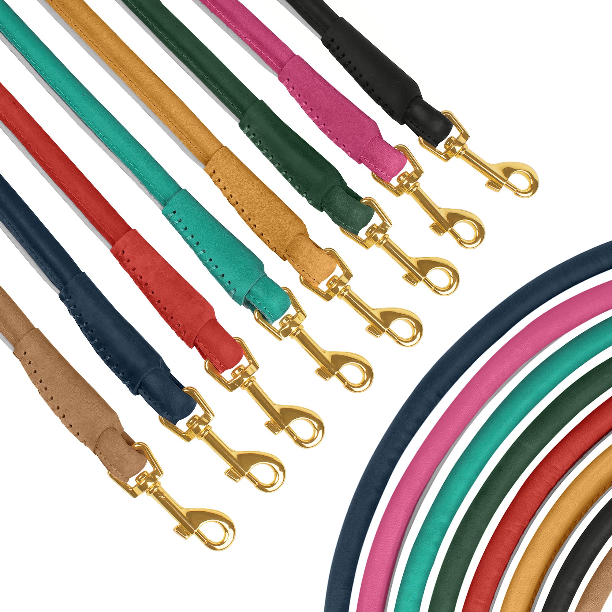 OOPSDOGGY reflective rolled leather leash teal boosts visibility for dusk adventures and safety