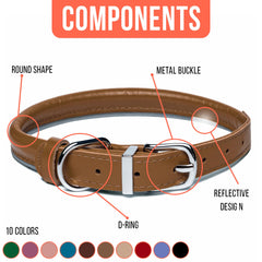 OOPSDOGGY rolled leather collar front view caramel showing classic style