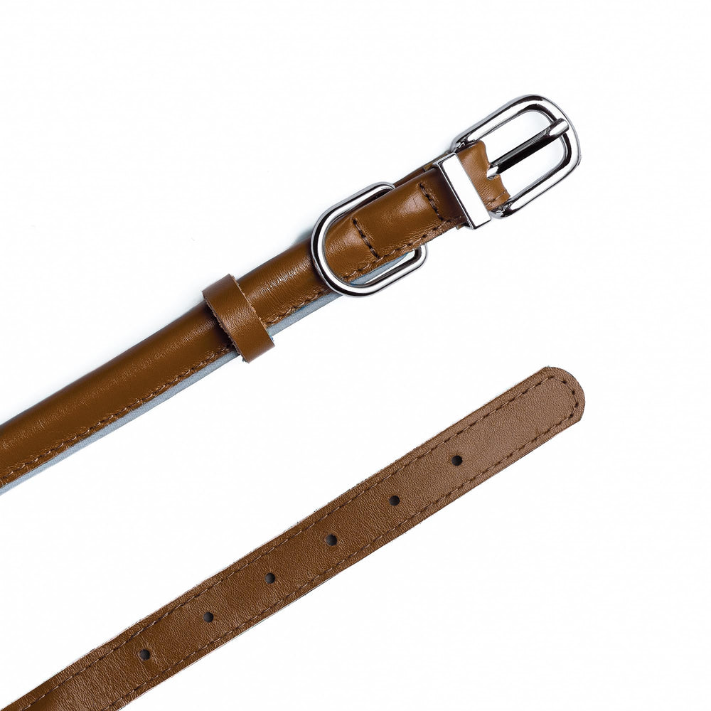 OOPSDOGGY rolled leather collar closeup shows reflective detail for visibility