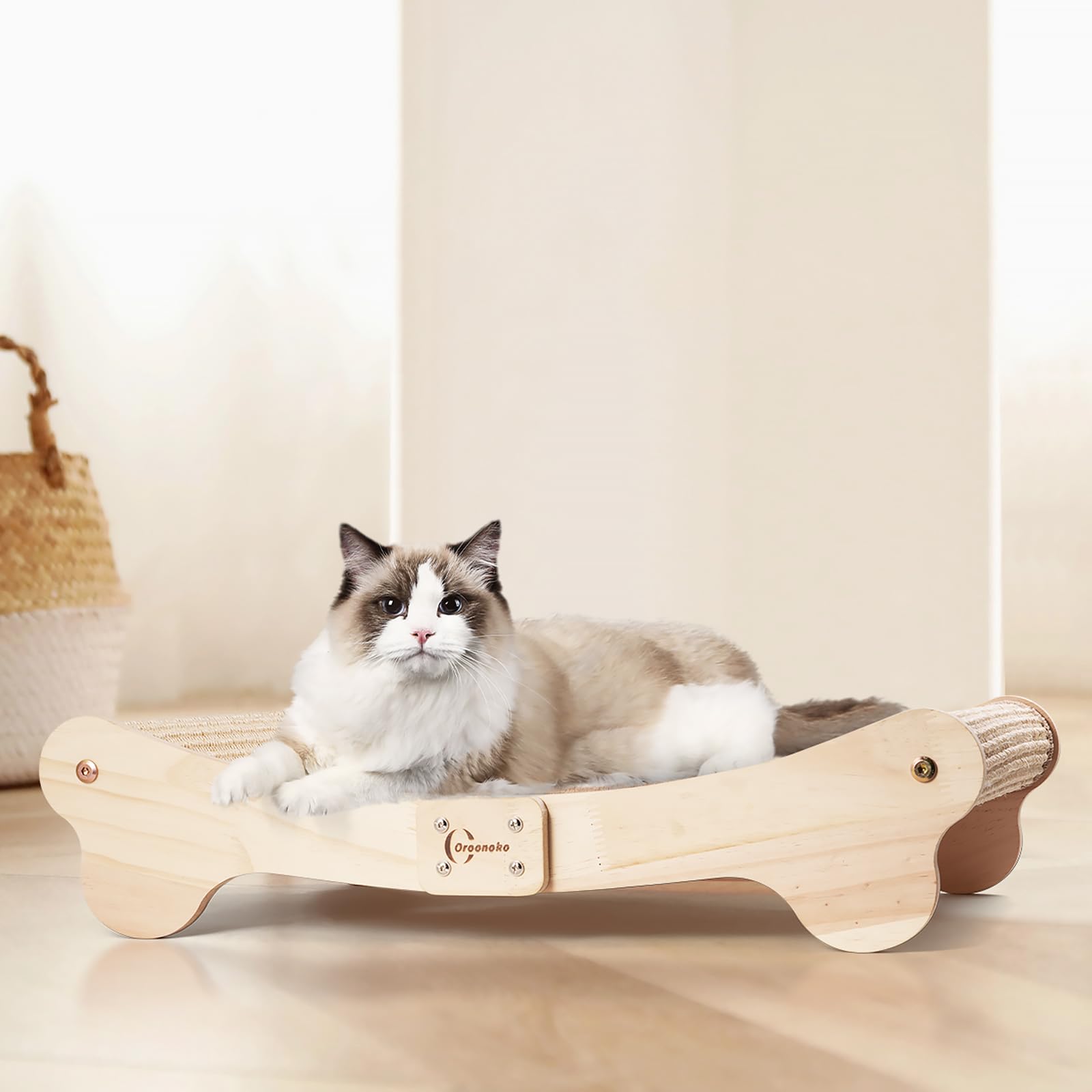 Oroonoko cat scratcher bed anti-tip base demonstrates stable play for energetic cats