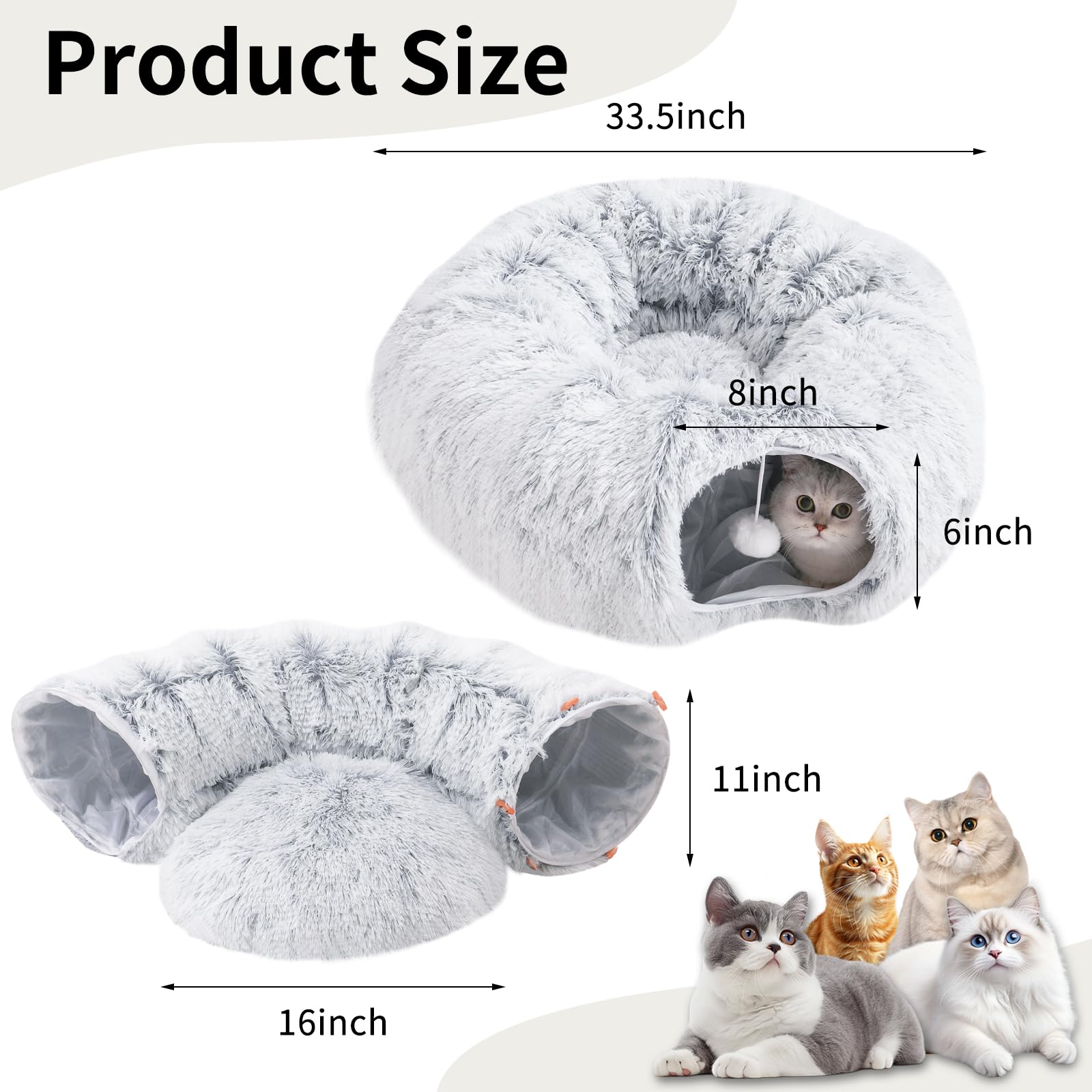 OOZAZEMM spacious 33-inch cat tunnel bed fits medium to large cats.