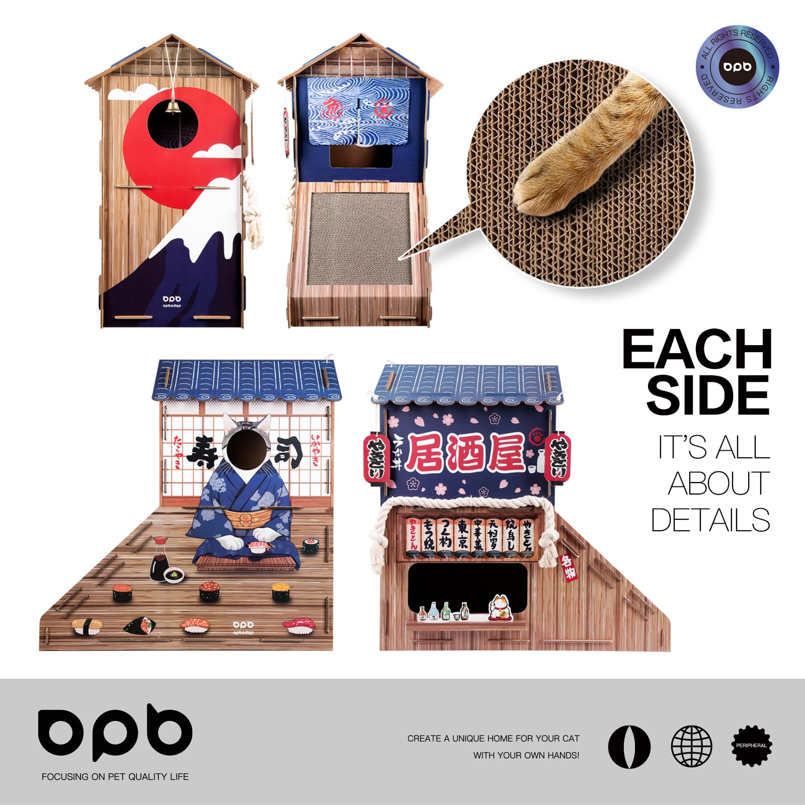 opbodqo cardboard cat house lower bed offers a snug retreat after play.