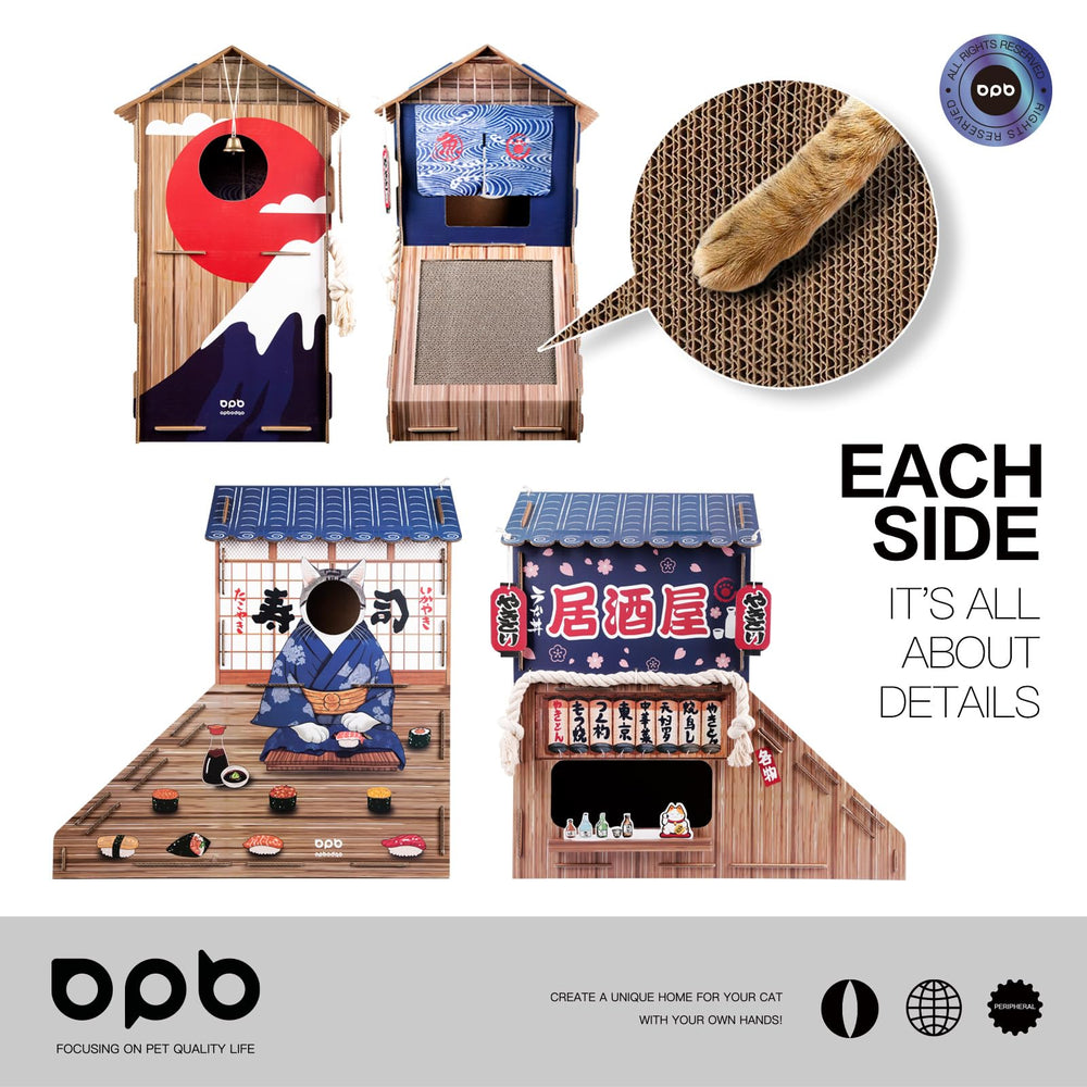opbodqo cardboard cat house lower bed offers a snug retreat after play.