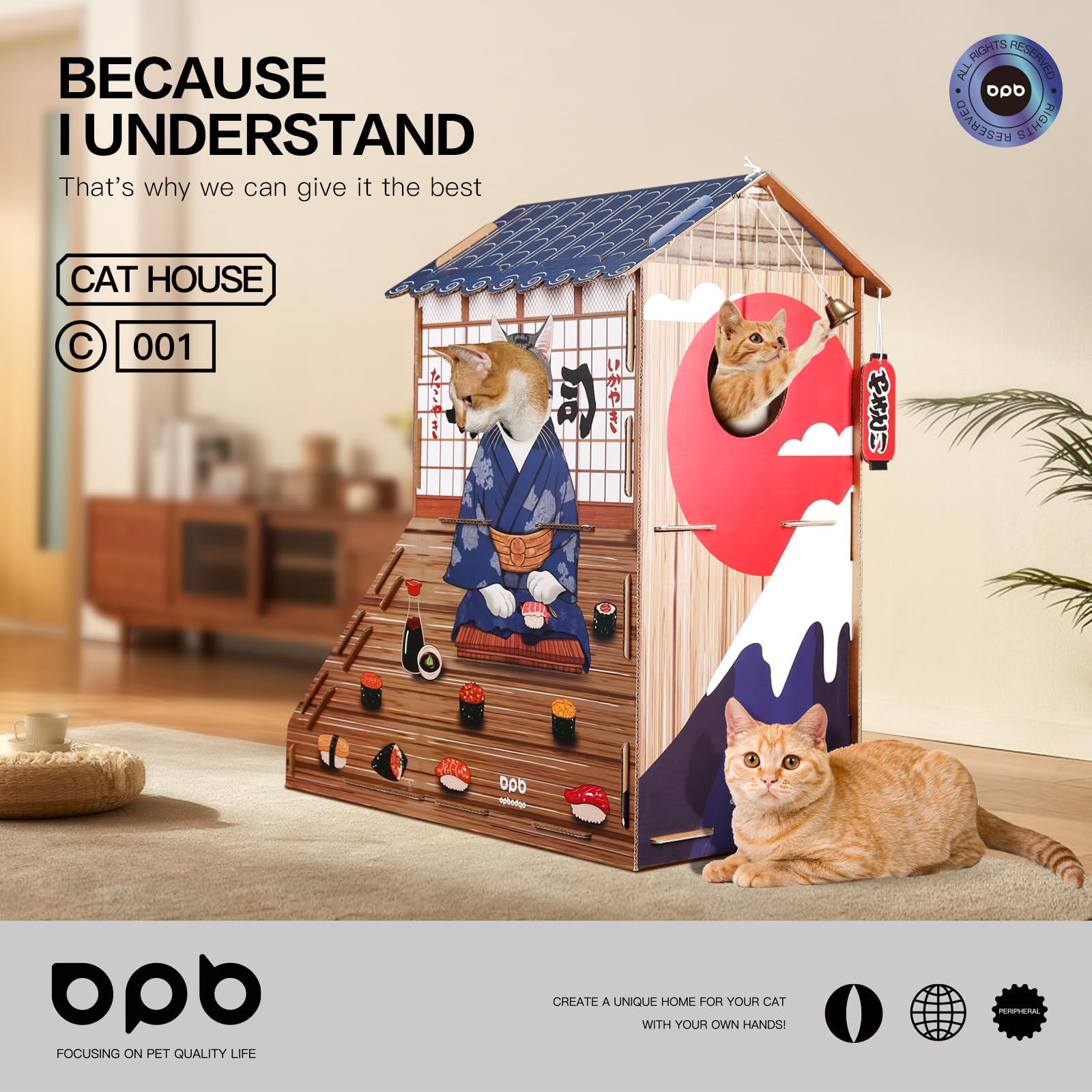 opbodqo cat house in-room setting fits compact spaces neatly.