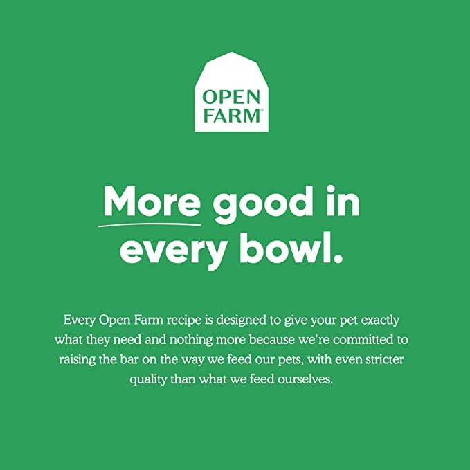 Open Farm bone broth ingredients closeup shows six-ingredient recipe for pets