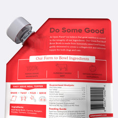 Open Farm Bone Broth ingredients label highlighting human-grade ingredients.