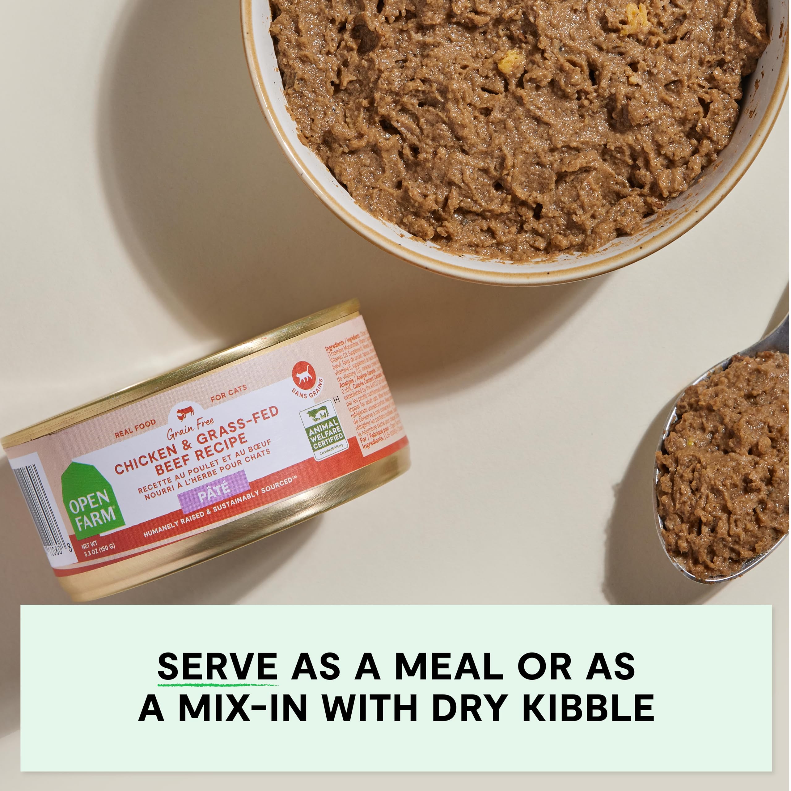 Open Farm pate can emphasizes grain-free and legume-free formula for cats with dietary preferences.