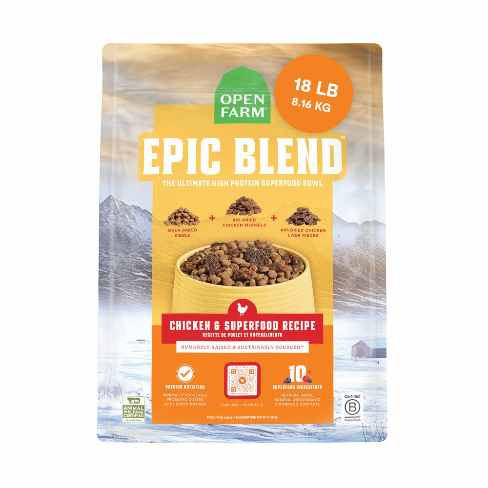 Open Farm Epic Blend kibble-chicken; oven-baked nutrition for a balanced daily meal.