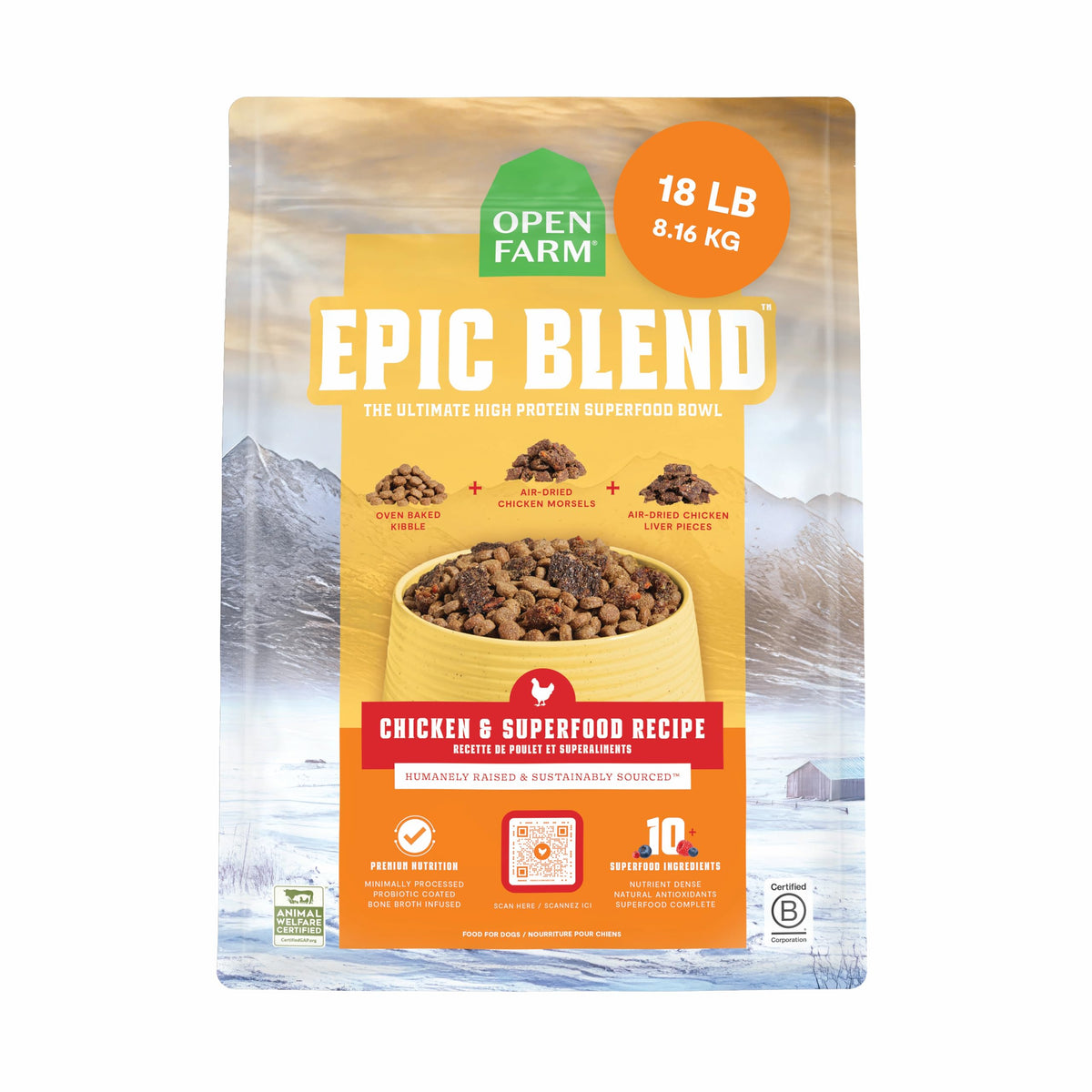 Open Farm Epic Blend kibble-chicken; oven-baked nutrition for a balanced daily meal.