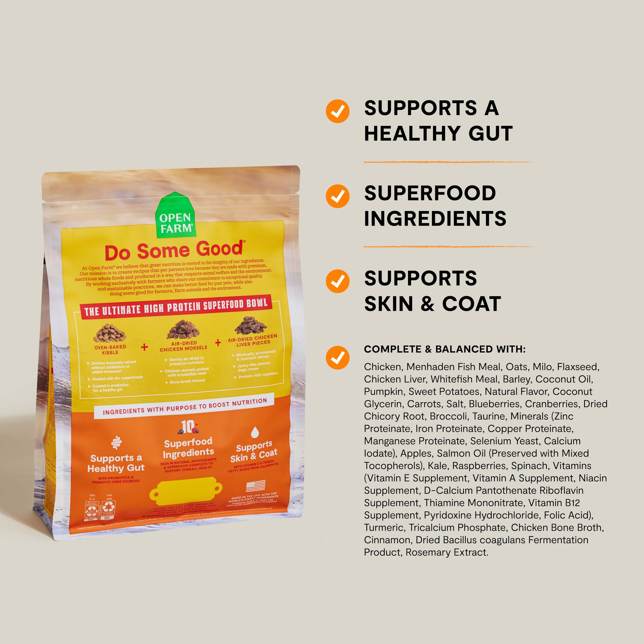 Open Farm Epic Blend oven-baked-kibble; minimally processed nutrition dogs crave.