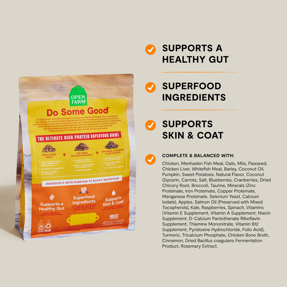 Open Farm Epic Blend oven-baked-kibble; minimally processed nutrition dogs crave.