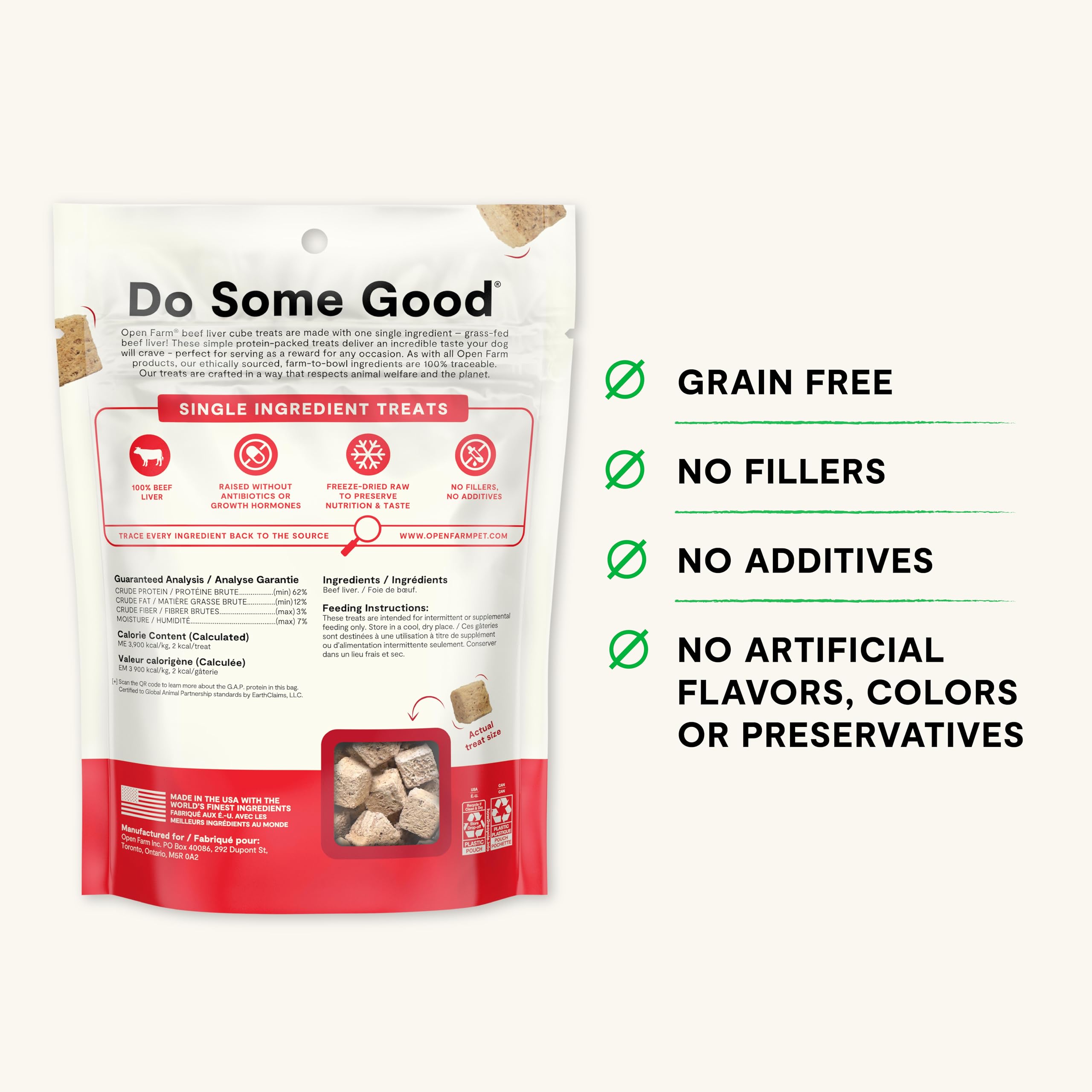 Open Farm ethical sourcing label on packaging emphasizing humane sourcing