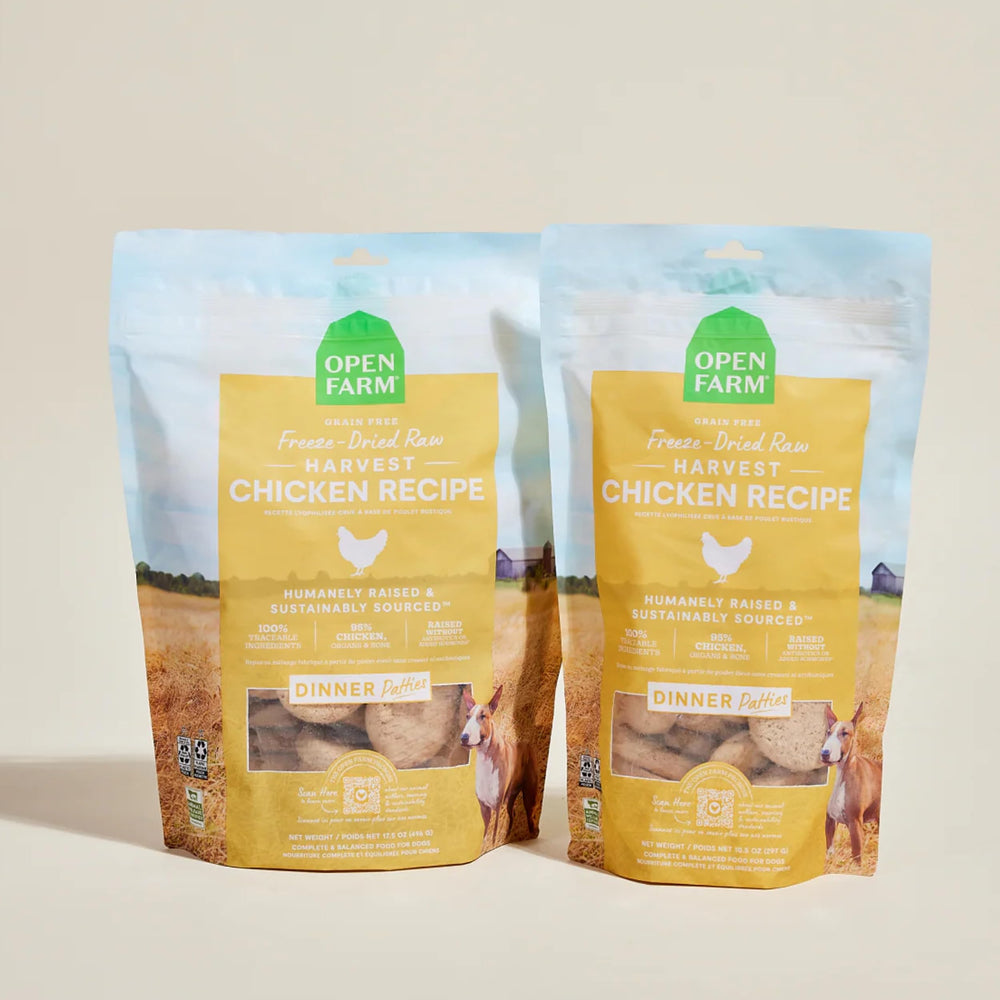 Open Farm patties portioned on a plate for easy serving and meal planning.