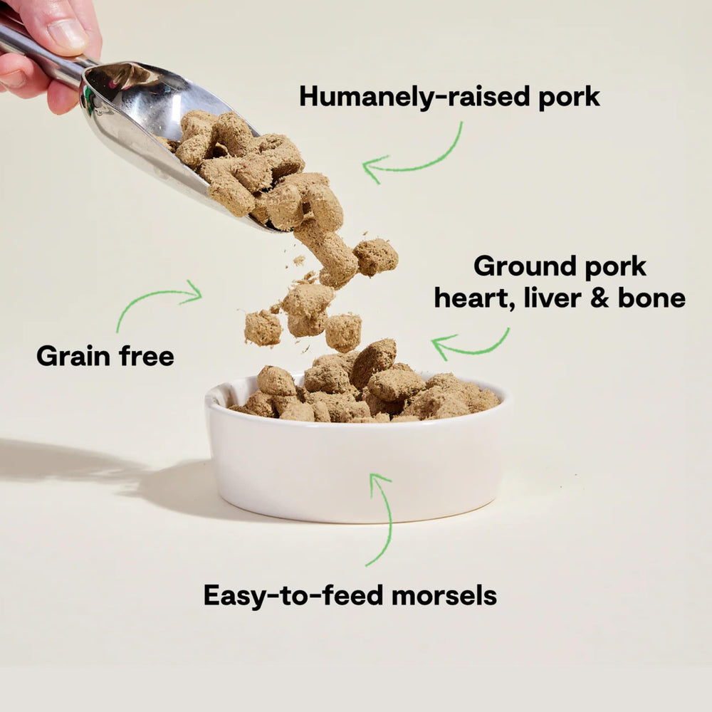 Open Farm raw dog food pork meat organs and bone mix for balanced nutrition