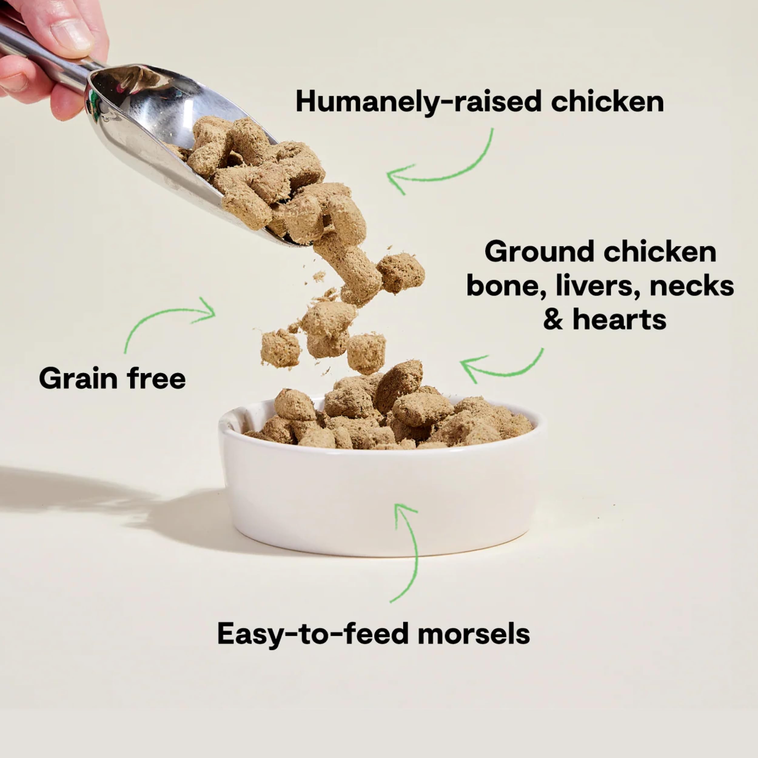 Open Farm morsels close-up highlighting 95% meat for protein.