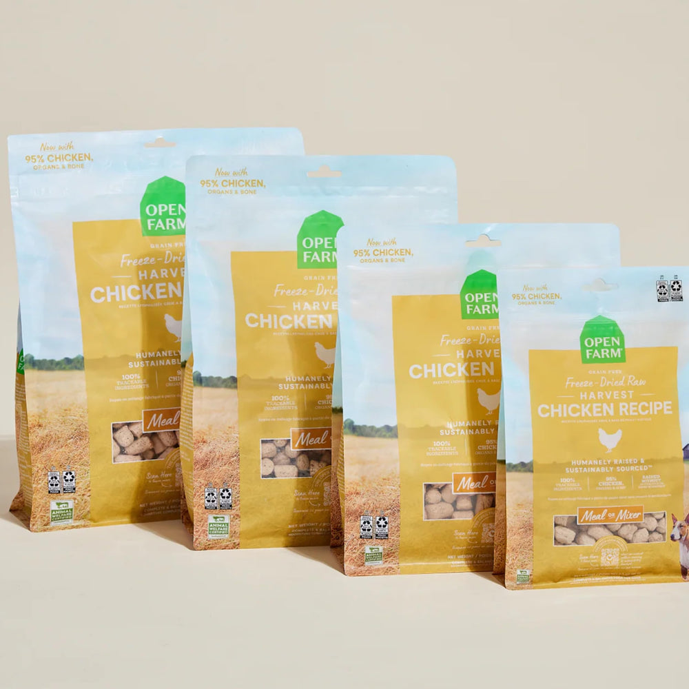 Open Farm complete meal option in freeze-dried form for dogs.