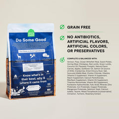 Open Farm grain-free dog kibble close-up emphasizes grain-free nutrition.