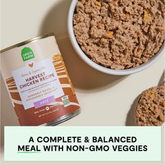 Open Farm Harvest Chicken Pate ingredients-sweet-potatoes — includes non-GMO vegetables