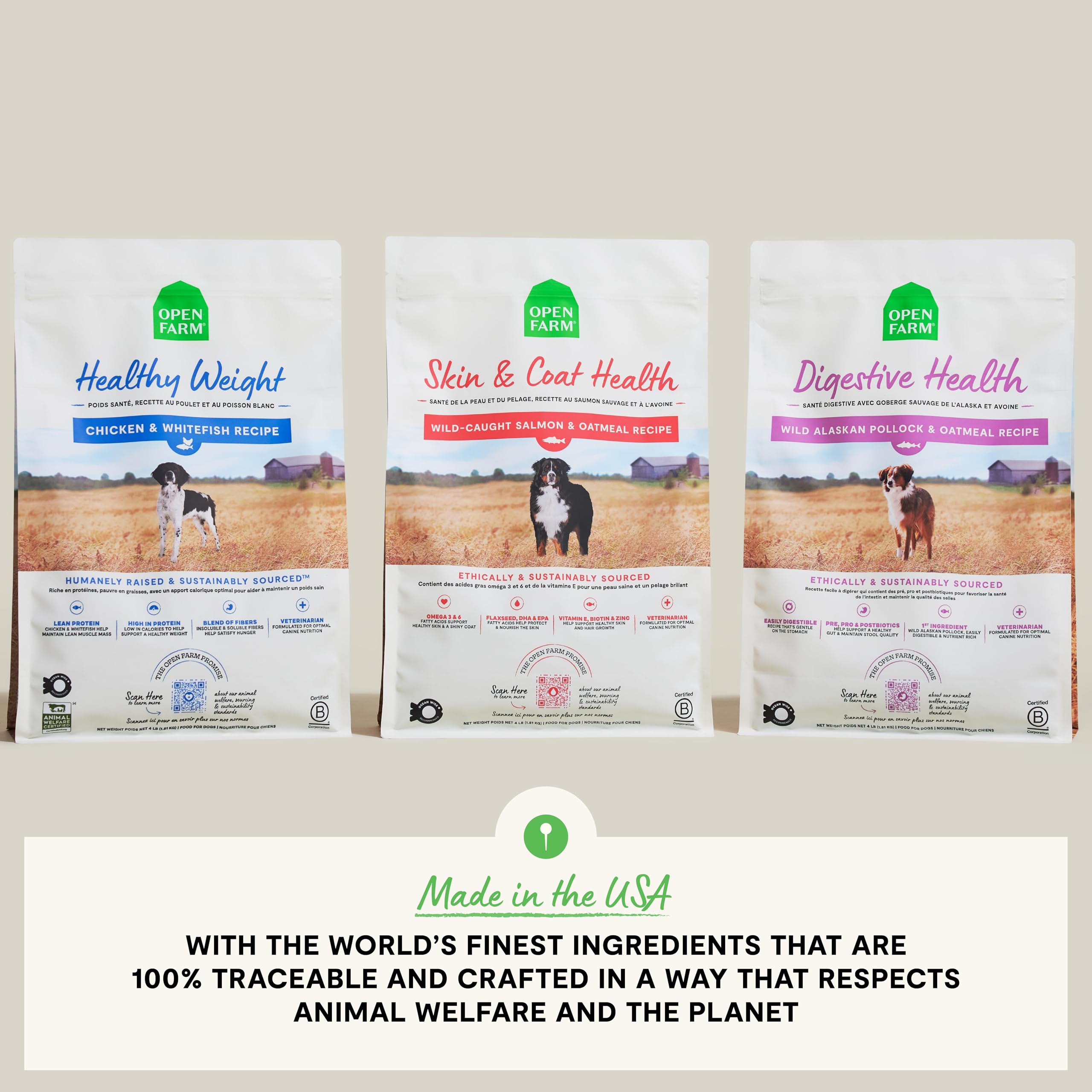 Open Farm Healthy Weight metabolism emphasis image, fiber and L-carnitine benefits