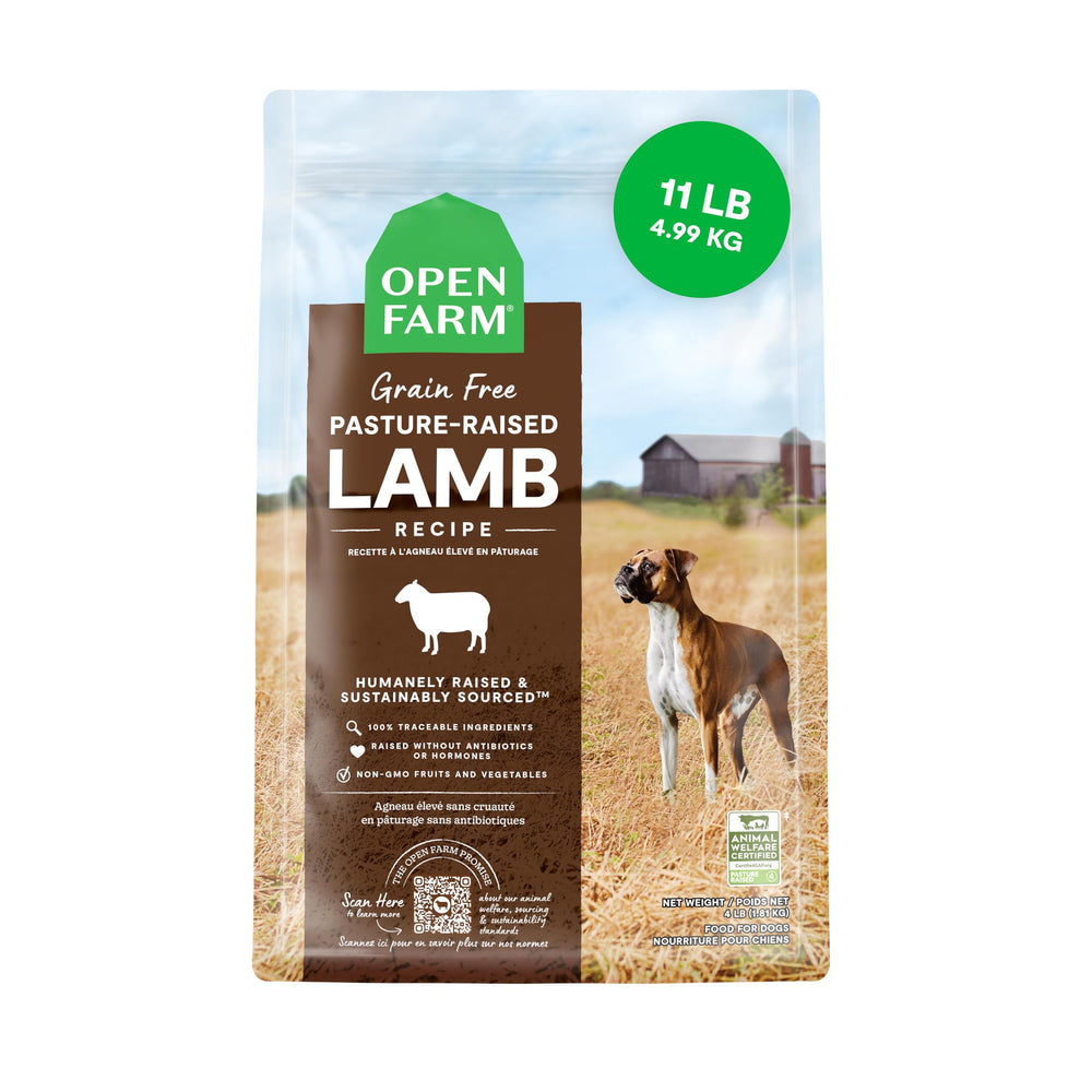 Open Farm lamb-recipe bag 11lb grain-free formula supports balanced meals