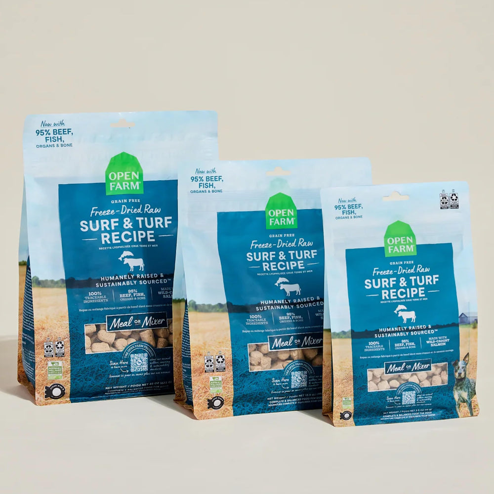 Open Farm complete meal or topper option enhances mealtime.