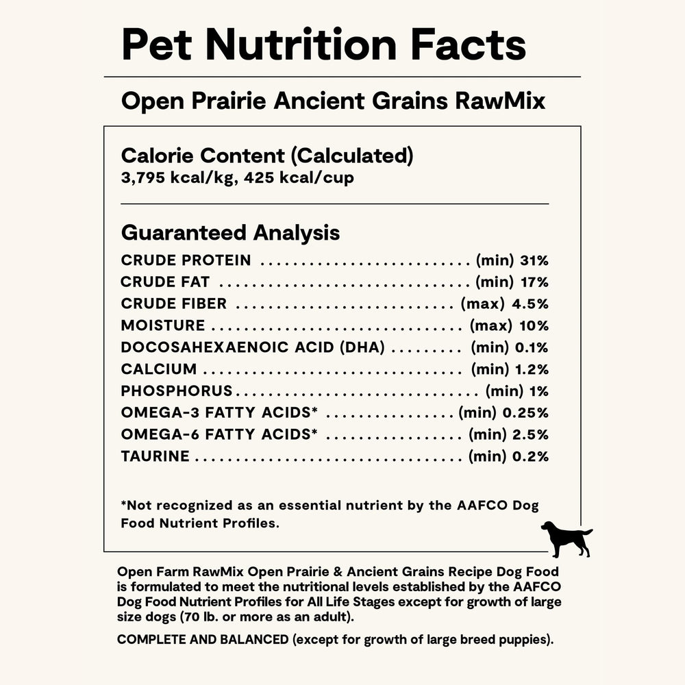 Open Farm Open Prairie packaging emphasizes transparent sourcing.