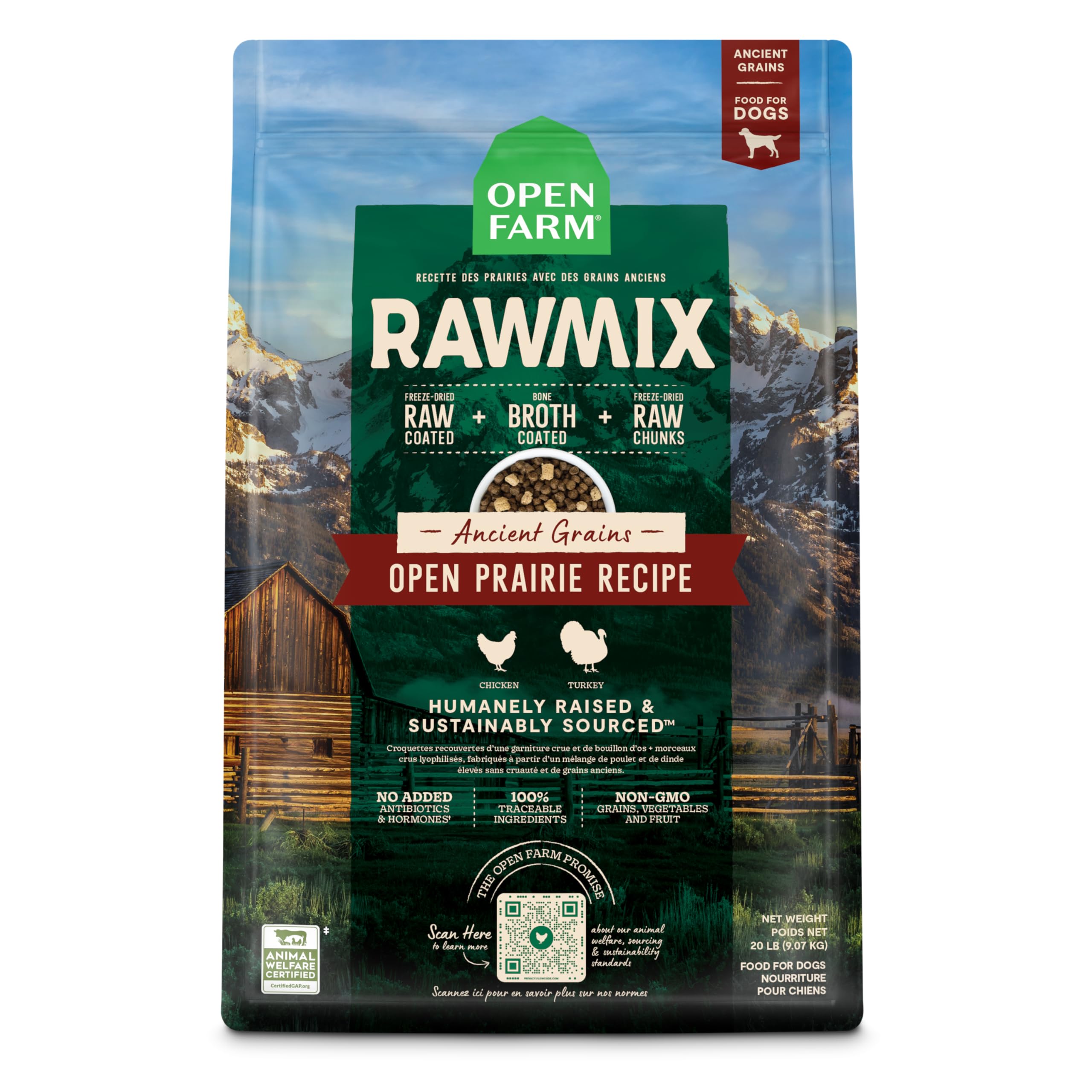 Open Farm RawMix dry dog food bag for convenient daily feeding.