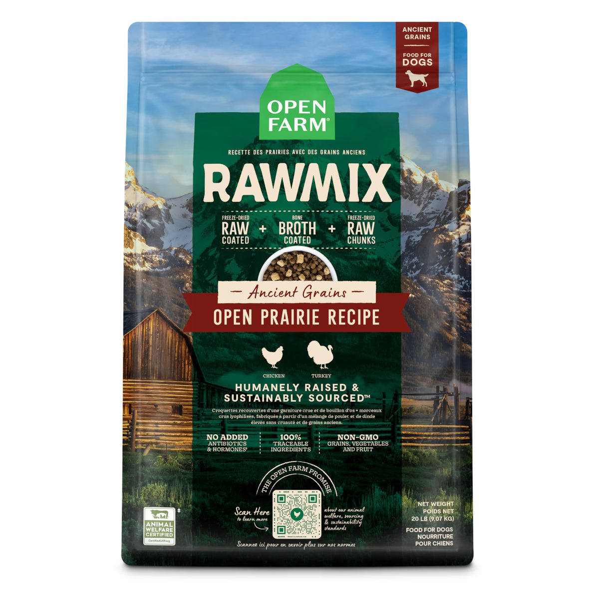 Open Farm RawMix dry dog food bag for convenient daily feeding.