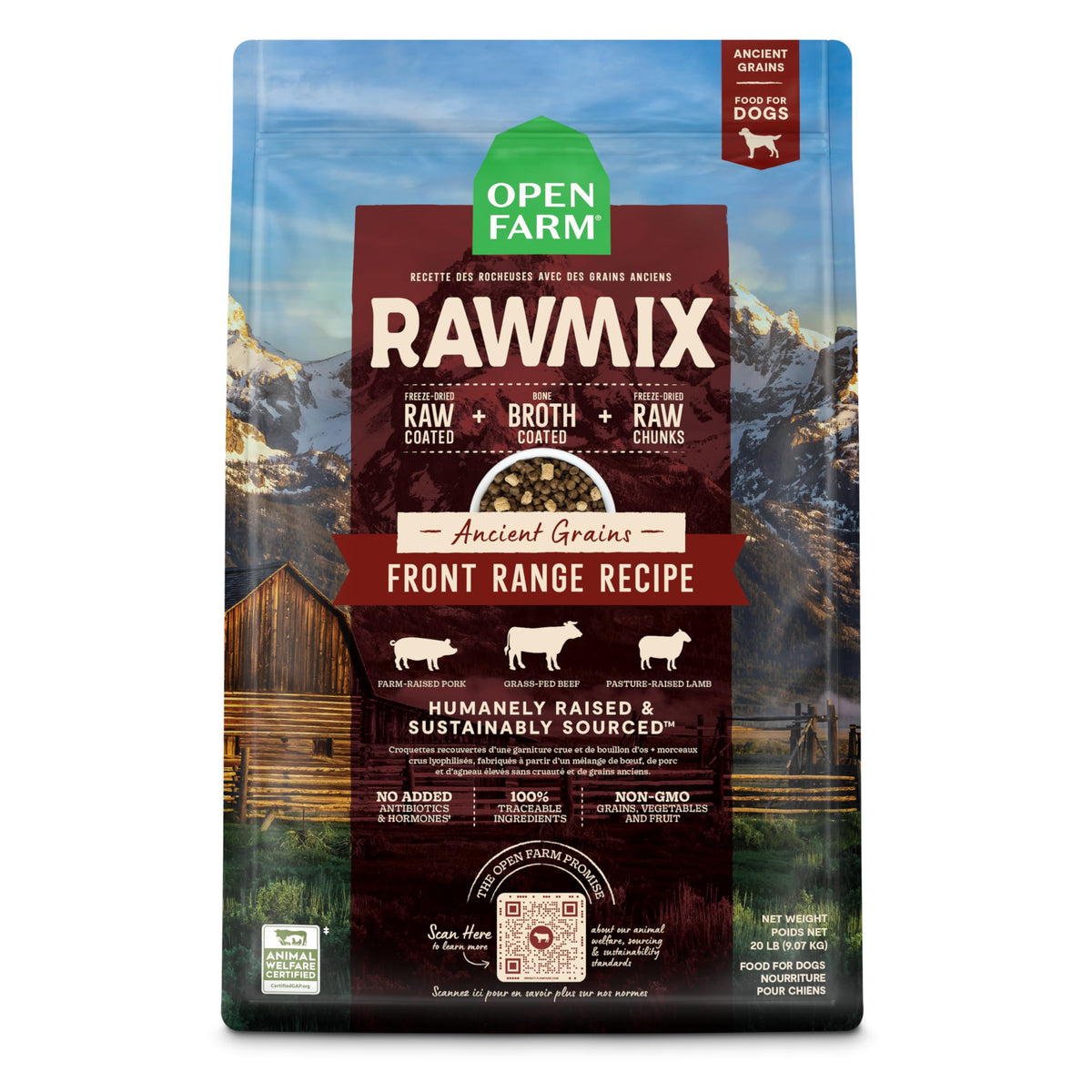 Open Farm RawMix dry dog food with beef-lamb-pork blend offers protein-packed nutrition.