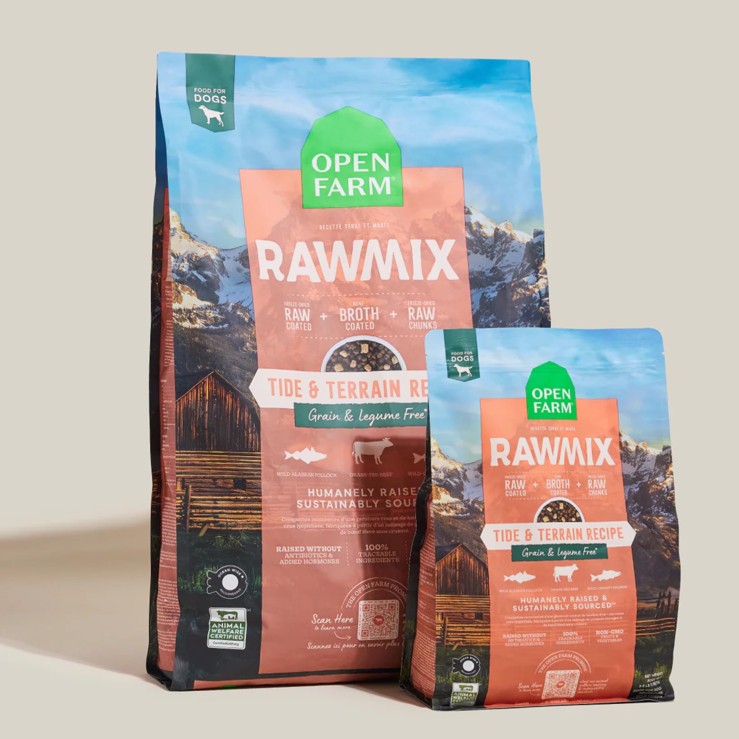 Open Farm RawMix oceanwise-certified badge emphasizes sustainably sourced ingredients