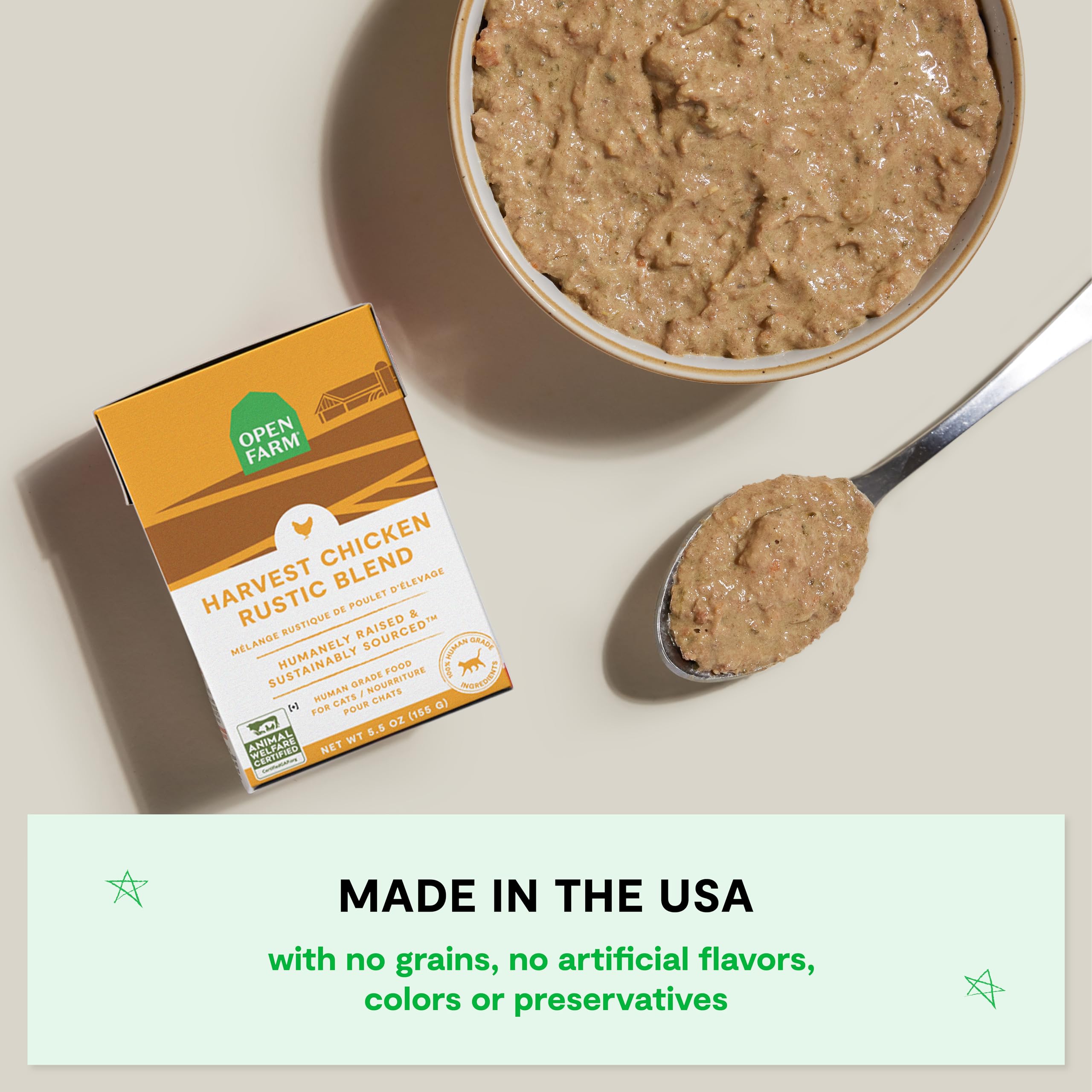 Open Farm Rustic Blend chunks illustrate a meaty medley and flavor variety at mealtime.