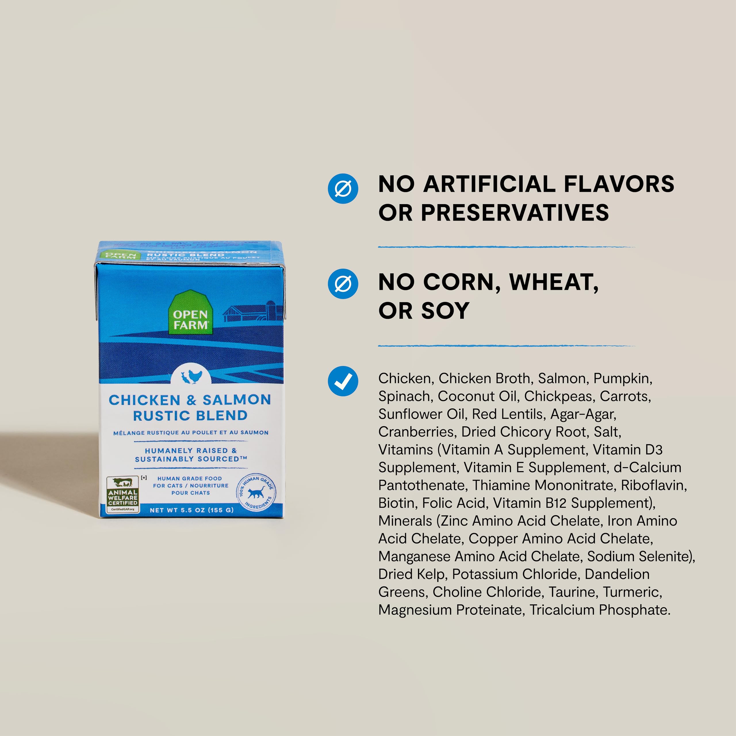 Open Farm Rustic Blend closeup-meat-chunks: premium ingredients entice palatability and variety