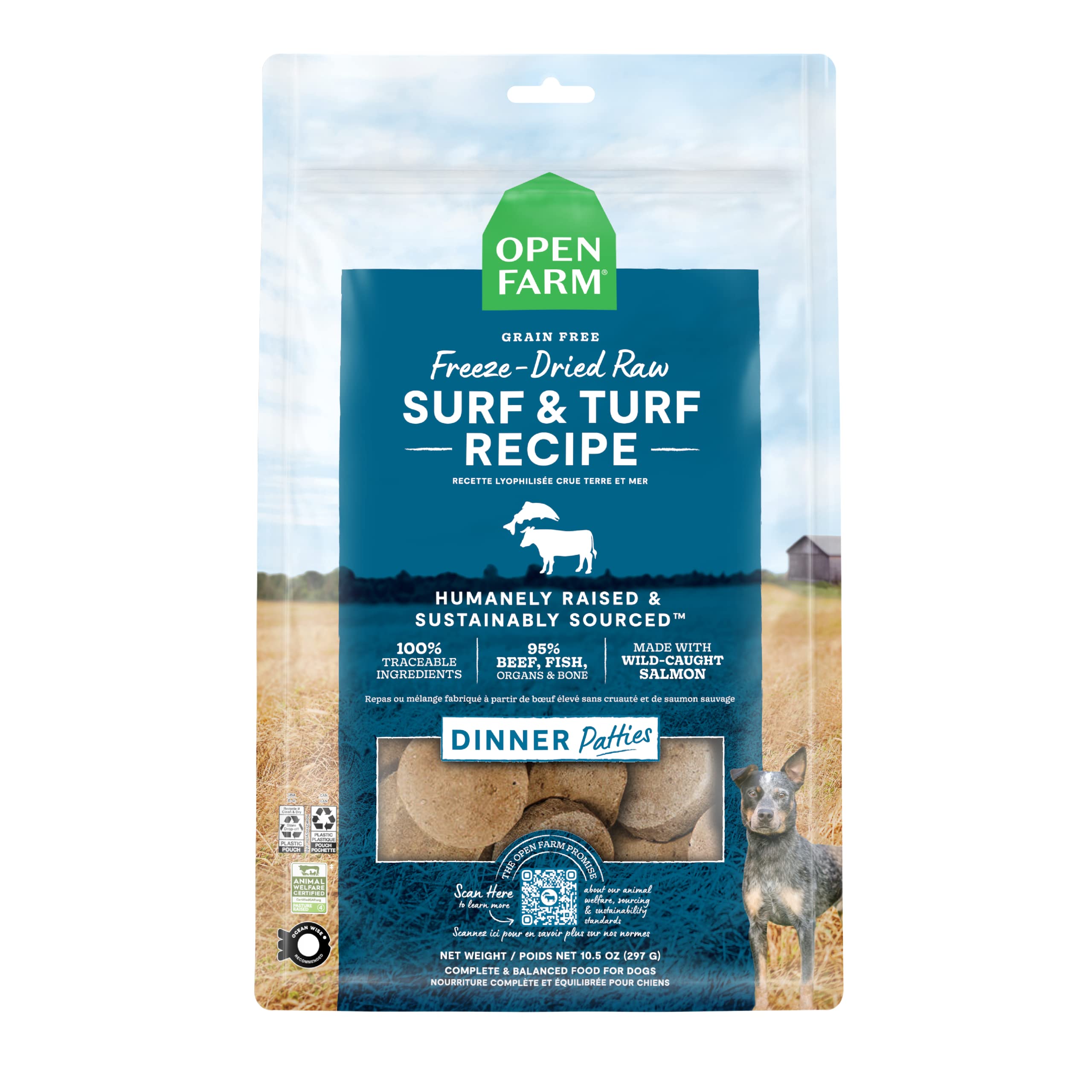 Open Farm surf-turf patties packaging for convenient serving and storage