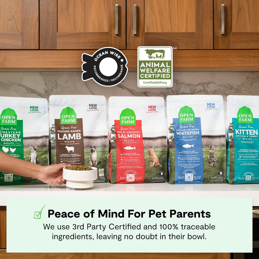 Open Farm third-party certified ingredients label reinforces quality standards.
